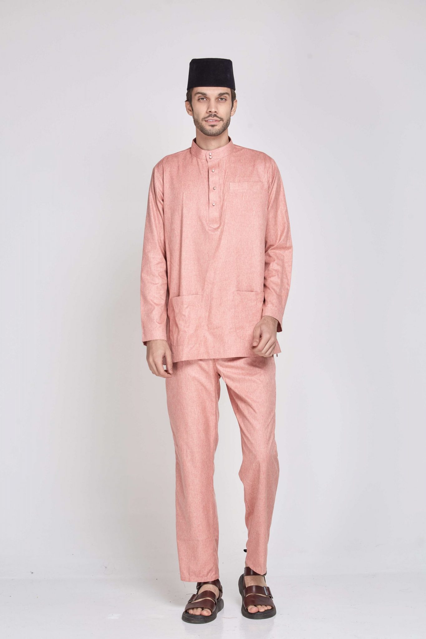  Baju  Melayu  Modern  Exclusive Pastel Pink Sky Linen 