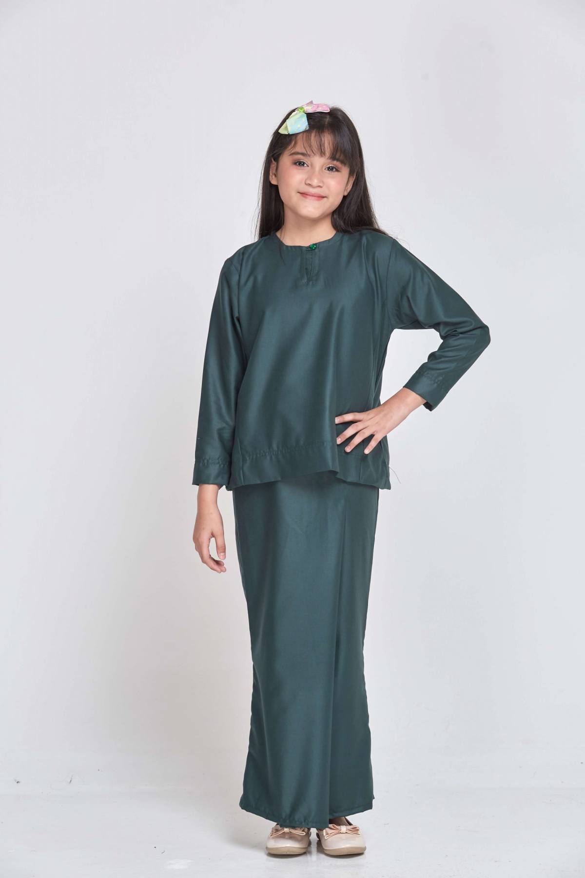 Qasimah Kurung Kedah Pesak Kids Emerald Green
