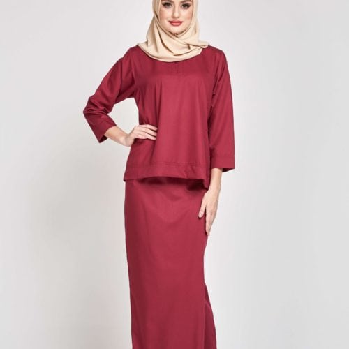 Qasimah Kurung Kedah Pesak Osaka Cotton Plum Purple