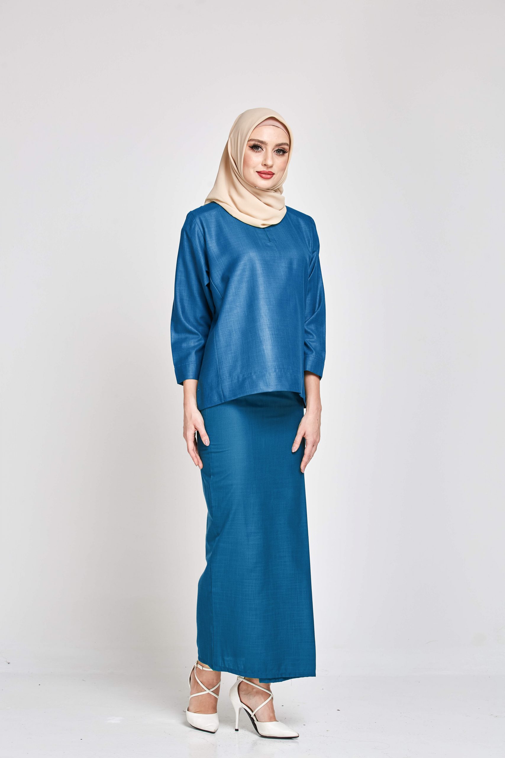 Qasimah Kurung Kedah Pesak Linen Shiner Dark Blue