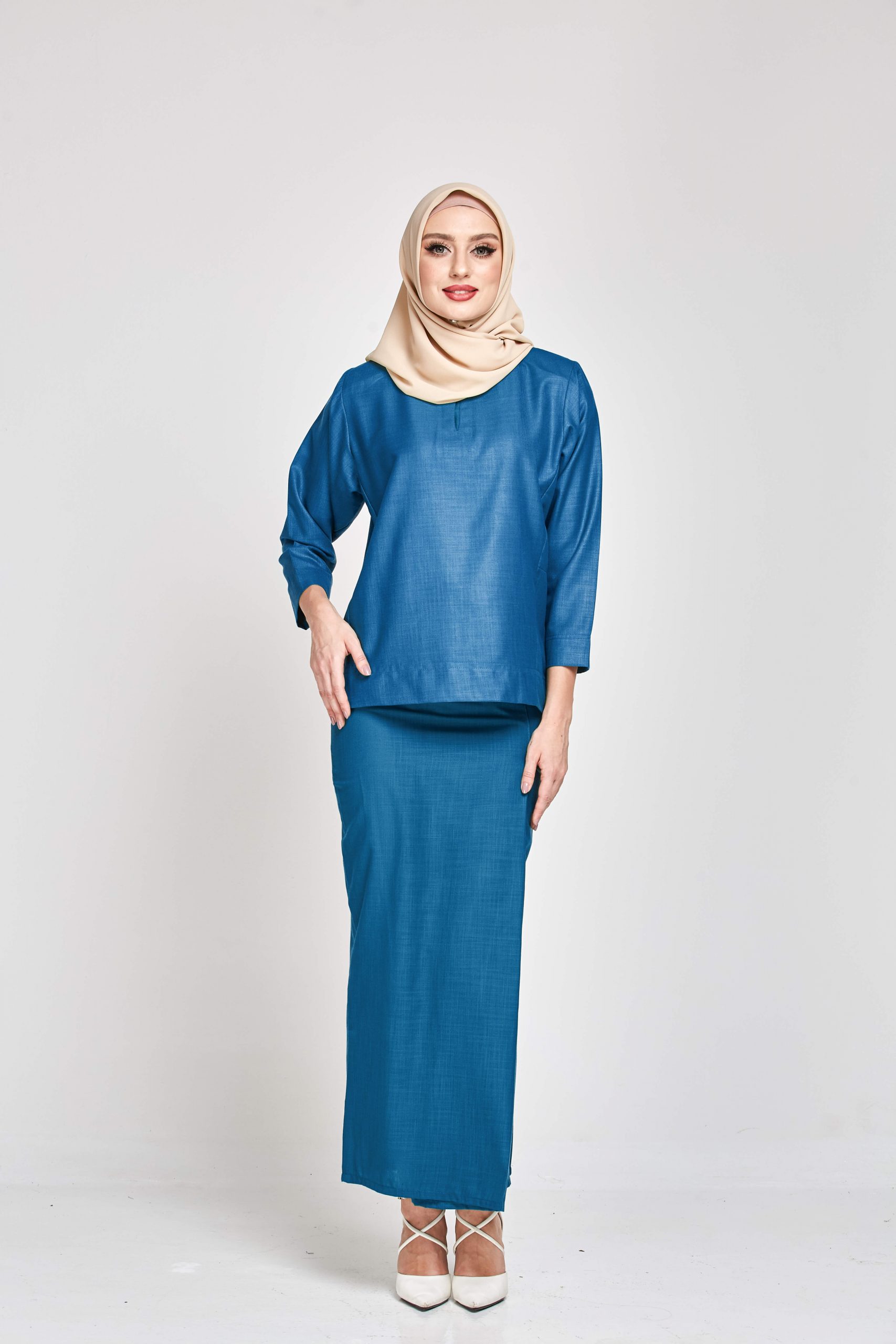 Qasimah Kurung Kedah Pesak Linen Shiner Dark Blue