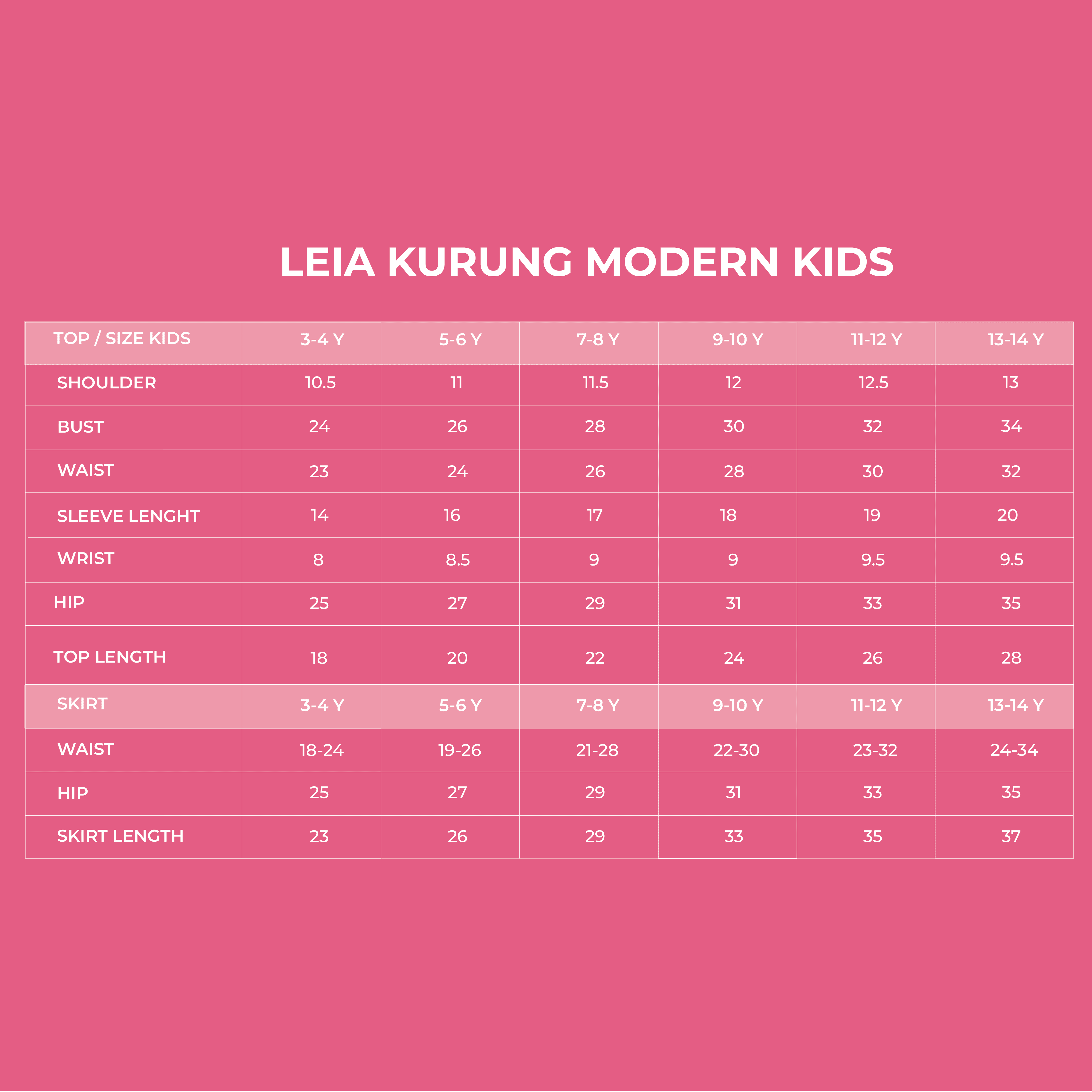 Leia Kurung Riau Modern Kids Measurement